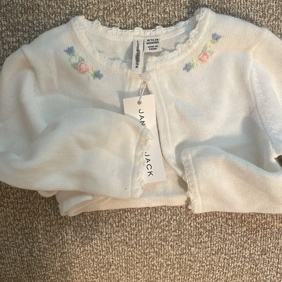 Janie and Jack White Cropped Bloom Cardigan (0-3M, 3-6M) - Picture 3 of 4